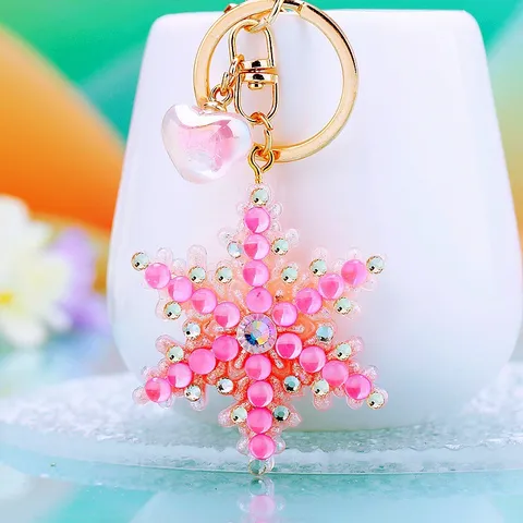 Cute Snowflake Rhinestone Metal Keychain Car Key Ring For Women Bag Pendant Charm Fashion Gift Accessories