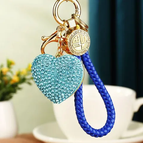 Cute Rhinestone Heart Car Keychain Metal Woven Rope Bag Pendant Creative Key Chain Ring Gift For Women