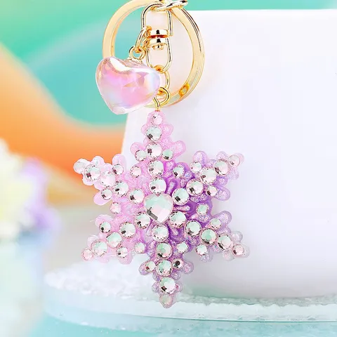Cute Snowflake Rhinestone Metal Keychain Car Key Ring For Women Bag Pendant Charm Fashion Gift Accessories