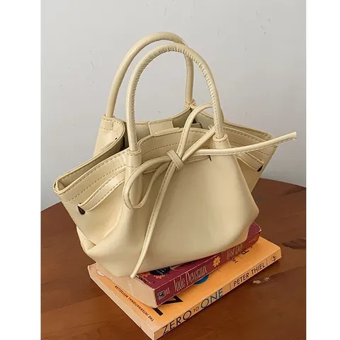 Borsa a Secchiello in Pelle PU da Donna Stile Coreano Borsa a Mano con Fiocco Tote Tracolla