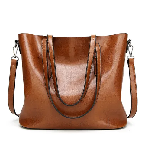 Women Retro Oil Wax Leather Tote Bag Large Capacity Glossy Patent Leather Shoulder Bag Casual Commuter Handbag