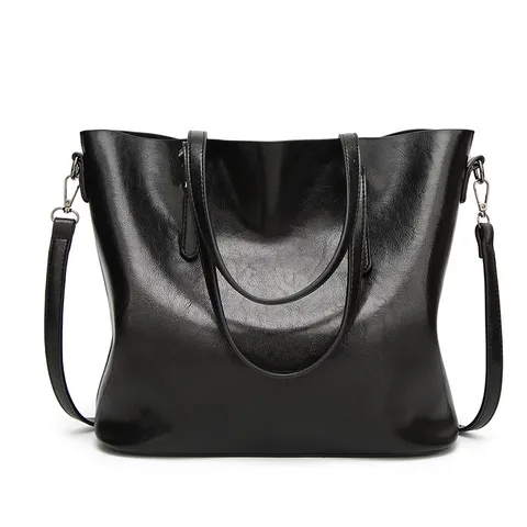 Women Retro Oil Wax Leather Tote Bag Large Capacity Glossy Patent Leather Shoulder Bag Casual Commuter Handbag