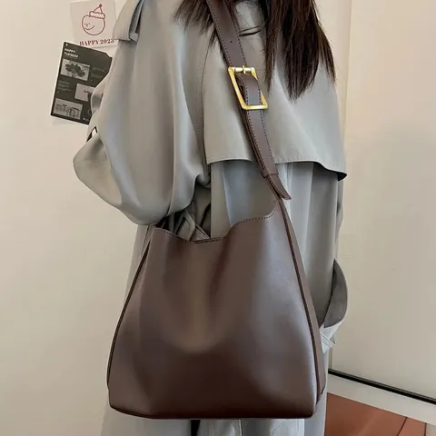 Women's Large Capacity Bucket Bag Casual Soft PU Leather Shoulder Crossbody Bag Two Piece Set Handbag For Daily Commute
