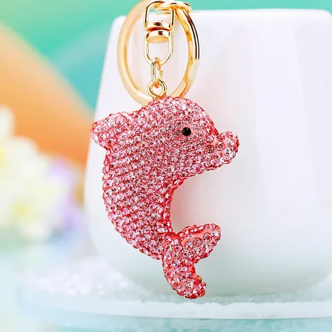 Cute Rhinestone Dolphin Keychain Clay Crystal Animal Car Key Ring Shiny Bag Charm Pendant Gift For Women Jewelry