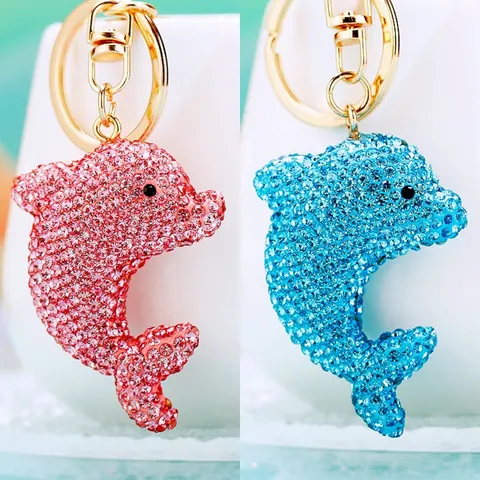 Cute Rhinestone Dolphin Keychain Clay Crystal Animal Car Key Ring Shiny Bag Charm Pendant Gift For Women Jewelry