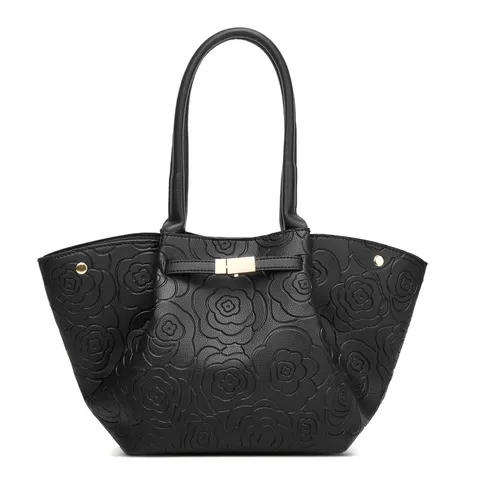 Large Capacity Tote Bag For Women Classic Fashion PU Leather Rose Embossed Shoulder Handbag Elegant Daily Commuter Bag