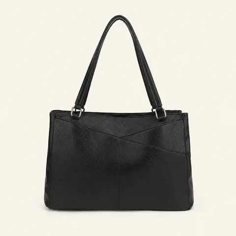 Women Large Capacity Tote Bag PU Leather Casual Work Handbag Solid Color Multi Compartment Shoulder Bag