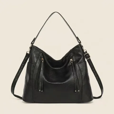 European Retro PU Leather Tote Bag Large Capacity Casual Travel Shoulder Bag Fashion Zipper Handbag For Women
