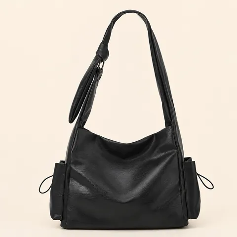 Women PU Leather Tote Bag Vintage Pleated Shoulder Bag Large Capacity Commuter Hobo Bag Casual Underarm Handbag