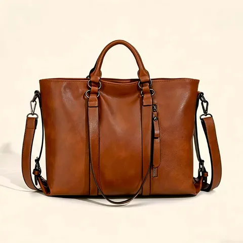 Women Fashion PU Leather Tote Bag Large Capacity Casual Shoulder Handbag Vintage Commuter Top Handle Bag