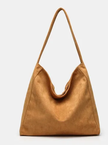 Casual Large Capacity Suede Tote Bag Women Retro Solid Color Underarm Shoulder Bag Minimalist Soft Commuter Handbag