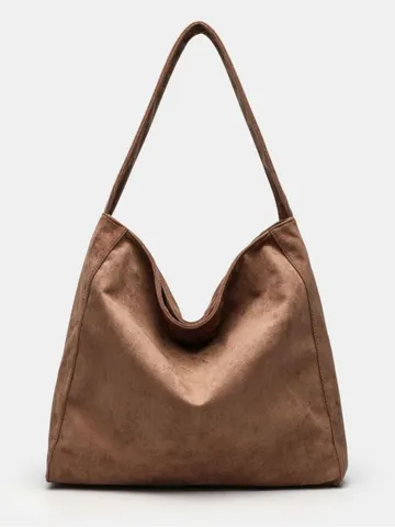 Casual Large Capacity Suede Tote Bag Women Retro Solid Color Underarm Shoulder Bag Minimalist Soft Commuter Handbag