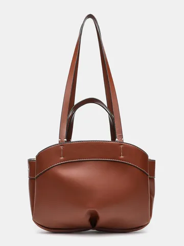 Women Large Capacity Tote Bag PU Leather Casual Shoulder Bag Minimalist Commuter Handbag Solid Color Fashion Purse