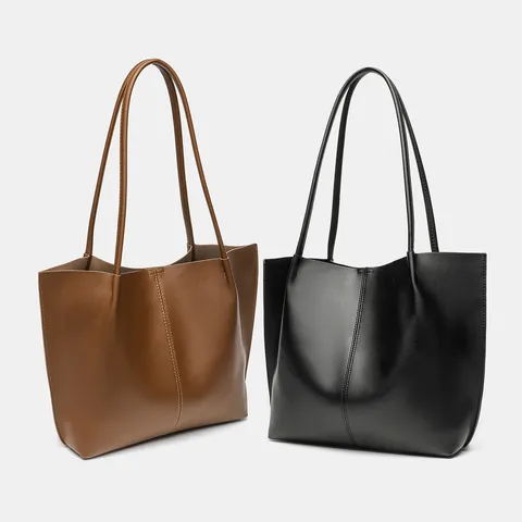 Women Large Capacity Tote Bag PU Leather Casual Commuter Handbag Solid Color Shoulder Bag Stylish Work Purse