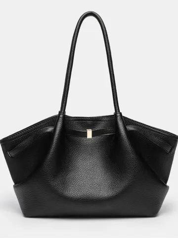 French Vintage PU Leather Large Capacity Tote Bag Women Minimalist Solid Color Underarm Shoulder Handbag Wing Bag