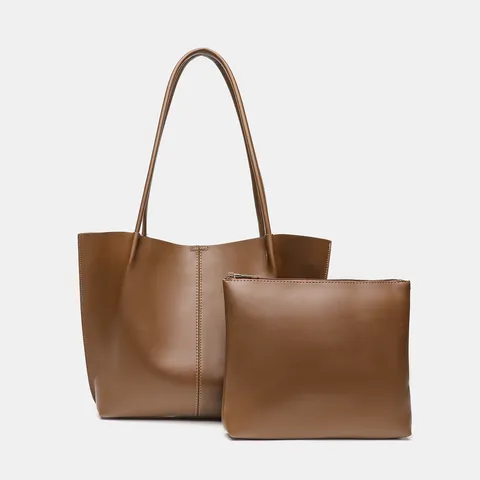 Women Large Capacity Tote Bag PU Leather Casual Commuter Handbag Solid Color Shoulder Bag Stylish Work Purse