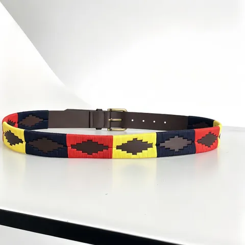 Men Casual Woven Belt Handcrafted Embroidery PU Leather Belt Vintage Metal Pin Buckle Outdoor Sports Waist Belt