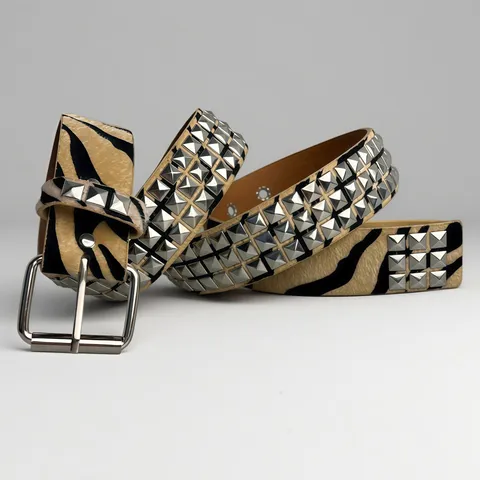Punk Style Pyramid Studded Animal Pattern Leather Belt Unisex Adjustable Metal Pin Buckle Fashion Waist Belt