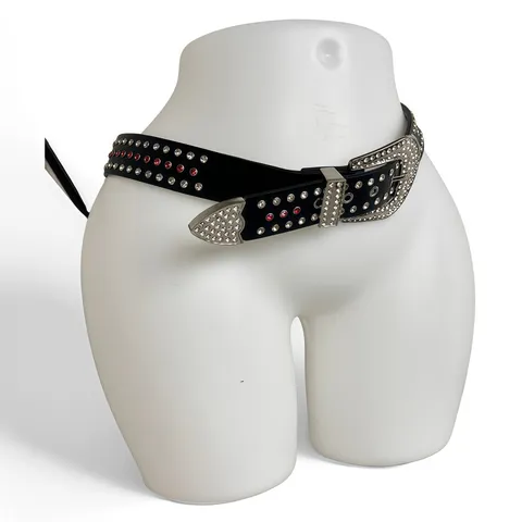 Unisex Rhinestone Full Diamond PU Leather Belt Punk Letter Studded Belt Casual Jeans Belt For Men Women