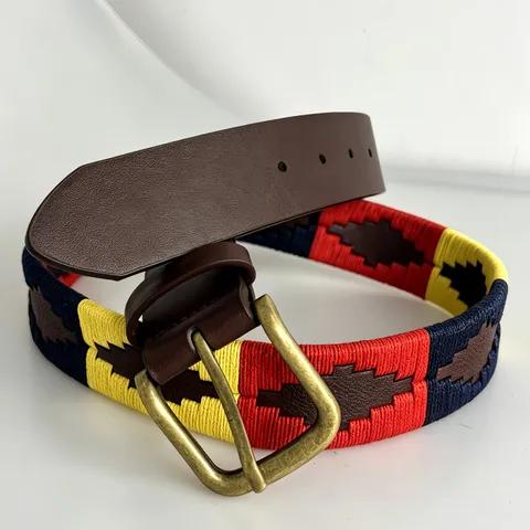 Men Casual Woven Belt Handcrafted Embroidery PU Leather Belt Vintage Metal Pin Buckle Outdoor Sports Waist Belt