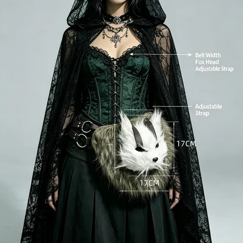 Gothic Dark Punk Halloween Fuchs Kunstpelz Hüftgürteltasche Cosplay Party Kostüm Zubehör Leder Tiergürtel Für Damen Herren