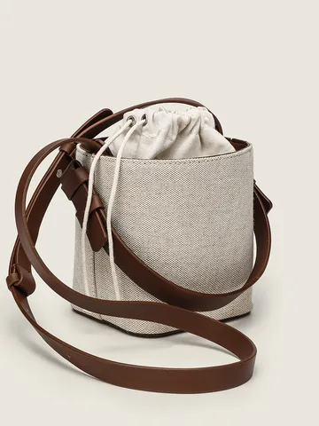 Women's Canvas Bucket Bag Urban Minimalist Solid Color Small Shoulder Crossbody Handbag Daily Collocation