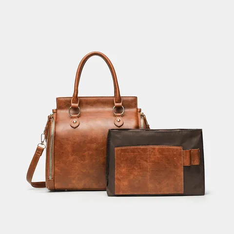 Vintage Large Capacity PU Leather Tote Bag For Women Casual Commuting Handbag Solid Color Stylish Shoulder Bag