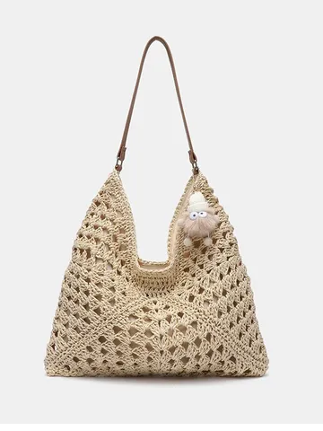 Women Straw Woven Tote Bag Large Capacity Beach Vacation Shoulder Bag Summer Casual Handbag Woven Purse