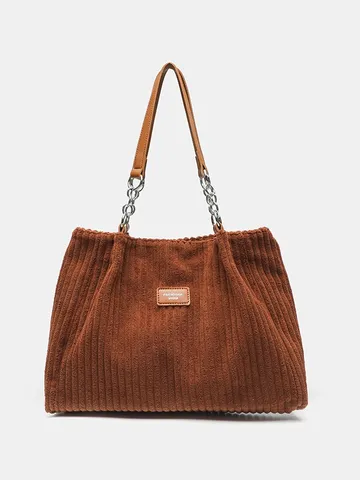 Large Capacity Corduroy Tote Bag For Women Casual Korean Style Shoulder Bag With Chain Strap Handbag Daily Purse