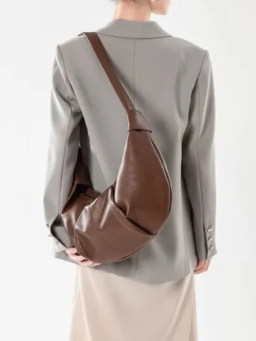 Korean Retro Soft PU Leather Pleated Dumpling Bag Casual Commuter Single Shoulder Crossbody Croissant Bag For Women