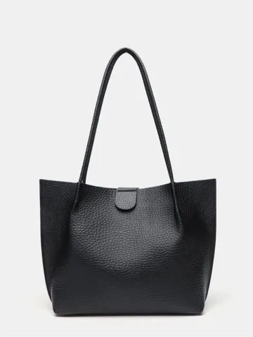 Women Large Capacity Tote Bag PU Leather Commuting Handbag Solid Color Stitching Casual Shoulder Bag