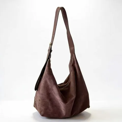 Women Vintage Suede Tote Bag Large Capacity Commuter Shoulder Crossbody Bag Casual Chic Handbag