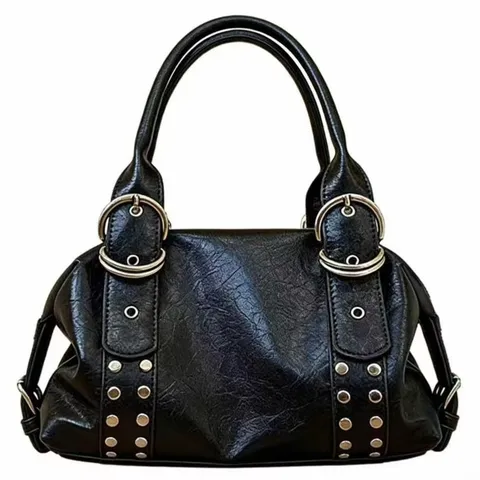 Women Large Capacity PU Leather Tote Bag Rivet Shoulder Bag Casual Commuter Handbag Fashion Top Handle Bag