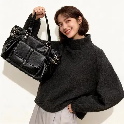 Women's PU Leather Tote Bag Vintage Casual Large Capacity Shoulder Crossbody Bag Commuter Handbag