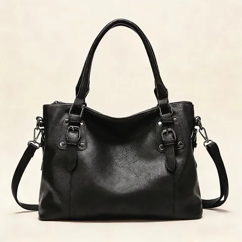 Women Retro PU Leather Tote Bag Large Capacity Vintage Single Shoulder Crossbody Handbag Casual Commuter Top Handle Bag