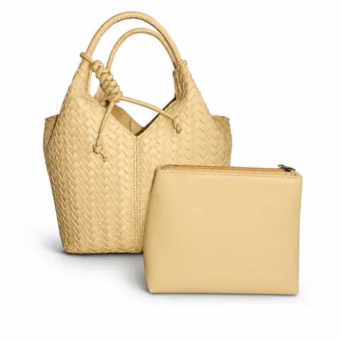 Women Fashion Woven PU Leather Tote Bag Casual Commuter Bucket Bag Elegant Handbag With Inner Pouch