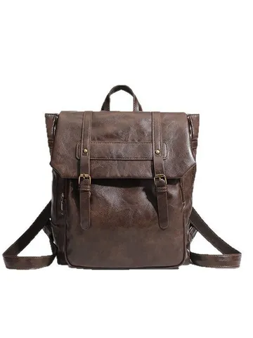 Vintage PU Leather Casual Backpack For Women Men School Bookbag Retro Collegiate Style Waterproof Daypack Daily Travel Bag