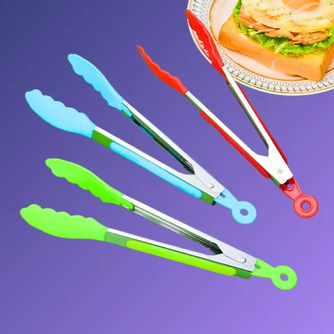 Roestvrijstalen Keuken Voedseltang Met Siliconen Handvat Anti-Brandwond BBQ Brood Tang Voor Thuis Buffet Koken