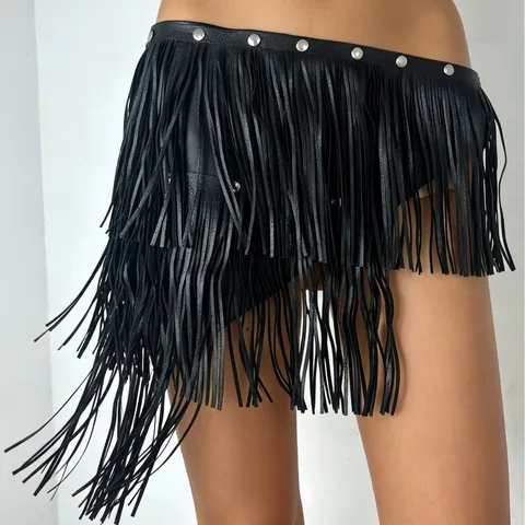 Punk Style Multi Layer Tassel PU Leather Belt With Metal Rivets Fashion Waist Accessory For Party Stage