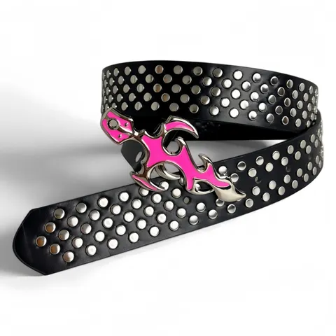 Punk Rivet Leather Belt For Women Y2K Cross Design Metal Buckle Black Adjustable Waist Strap Fashion Accessories