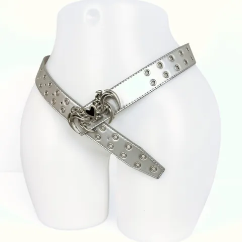 Y2K Retro Heart Metal Buckle Double Eyelet PU Leather Belt Women Punk Gothic Extra Long Waist Belt Jeans Accessories