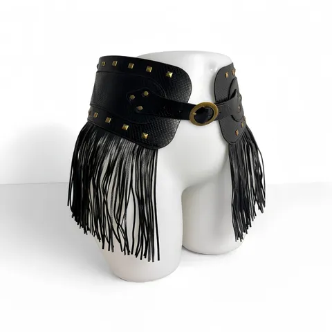 Women Wide PU Leather Crocodile Pattern Belt Punk Pyramid Rivet Tassel Waist Belt Fashion Corset Belt