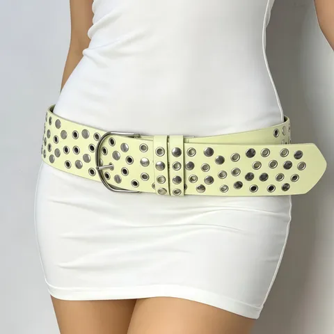 Punk Style PU Leather Belt For Women Wide Metal Eyelet Rivet Waist Belt Fashion Retro Adjustable Strap Casual Jeans Belt