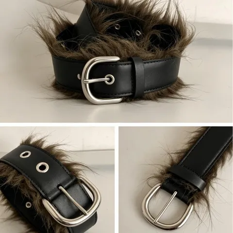 Unisex PU Leather Belt Plush Trim Grommet Punk Retro Waist Belt Casual Fashion Metal Pin Buckle Belt For Women Men