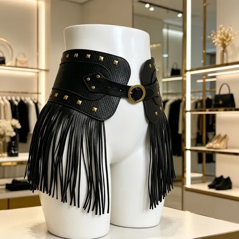 Punk PU Leather Tassel Waist Belt Corset Belt With Metal Rivets And Ring Retro Stage Performance Waist Accessories