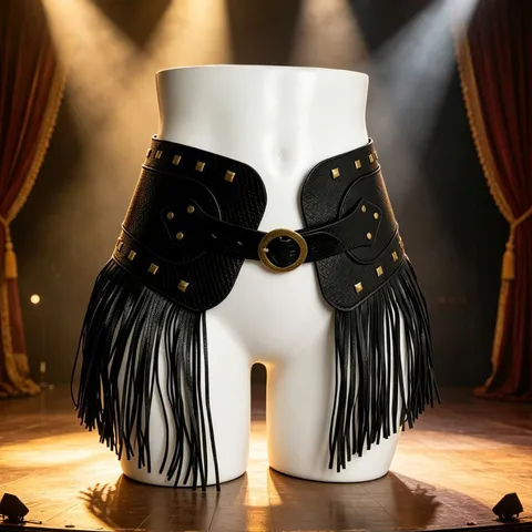 Punk PU Leather Tassel Waist Belt Corset Belt With Metal Rivets And Ring Retro Stage Performance Waist Accessories
