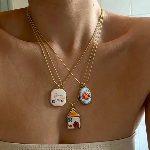 Minimalist Stainless Steel Drip Oil Cartoon Pendant Necklace Fashion Jewelry Chain Necklace Gift For Women