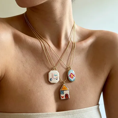 Minimalist Stainless Steel Drip Oil Cartoon Pendant Necklace Fashion Jewelry Chain Necklace Gift For Women