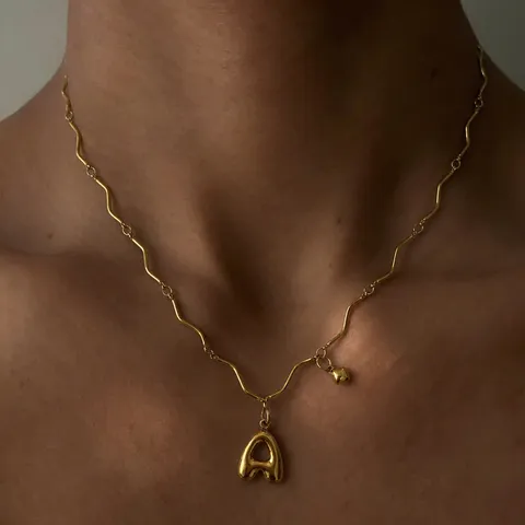 Minimalist Stainless Steel Geometric Wave Necklace Gold Plated Bubble English Letter Pendant Necklace For Women