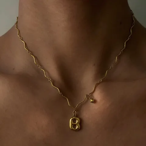 Minimalist Stainless Steel Geometric Wave Necklace Gold Plated Bubble English Letter Pendant Necklace For Women